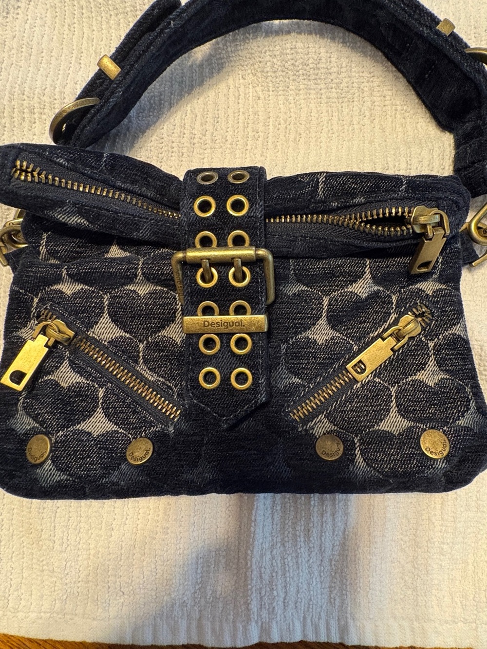Desigual Navy Patterned Denim Small Bag